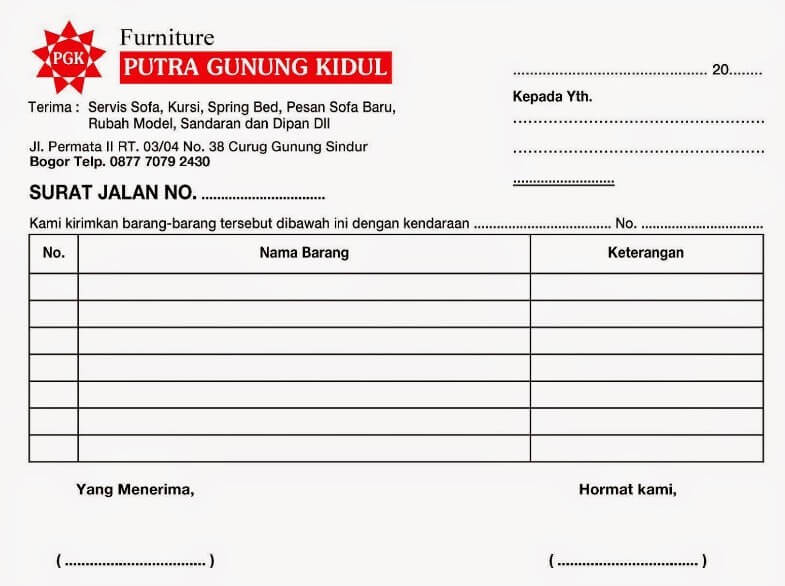 Dokumen Surat Jalan Pabrik untuk shipping