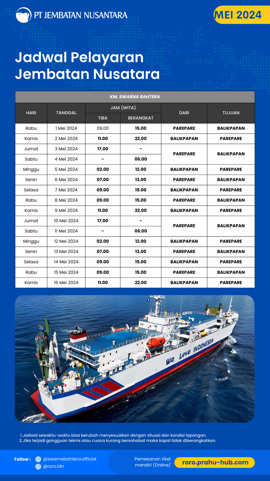 jadwal kapal mei 2024 lintasan balikpapan - parepare