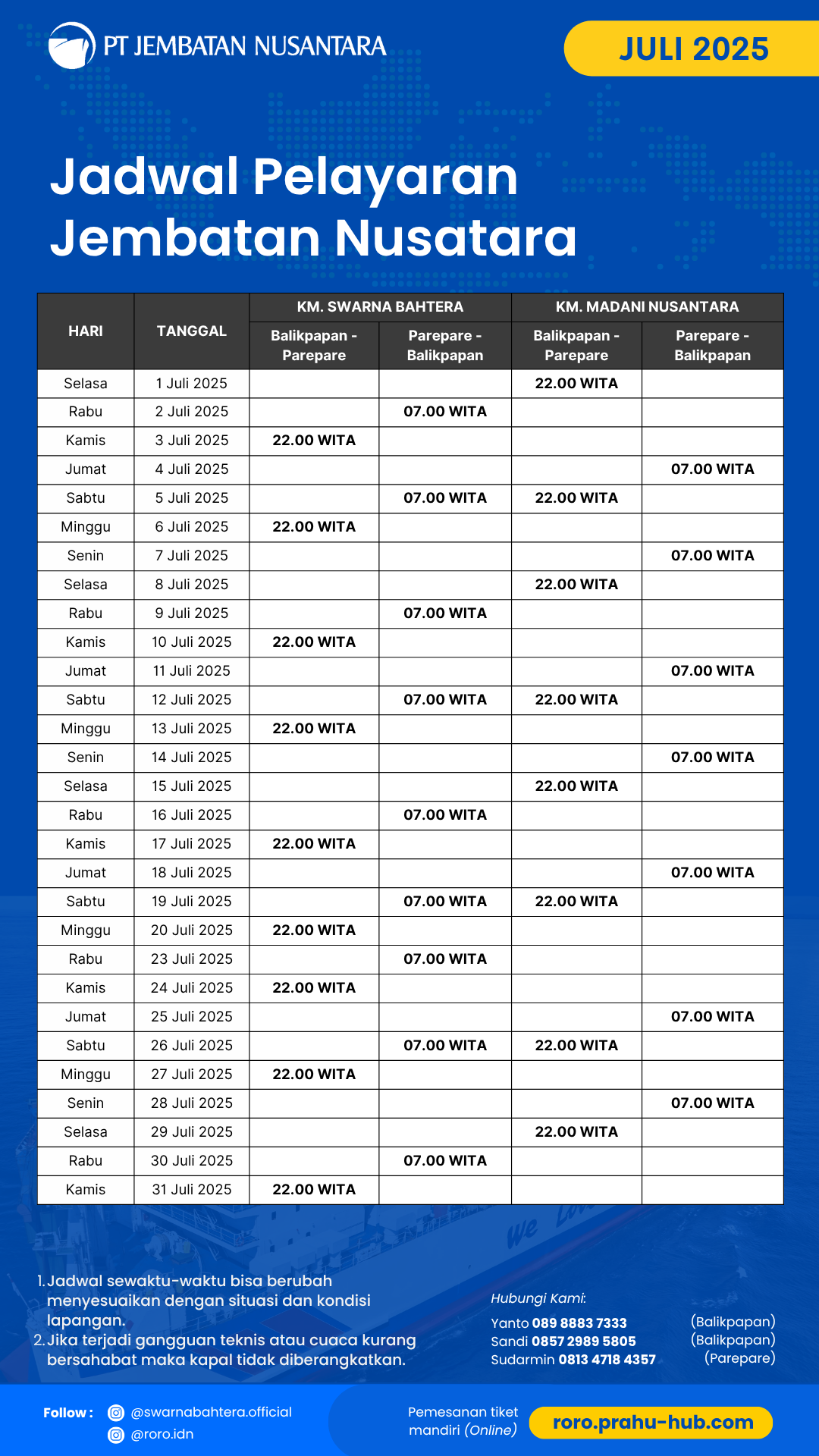 Jadwal Pelayaran KM Swarna Bahtera & KM Swarna Kartika